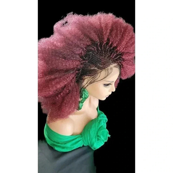 "Braided Wigs - 100% Handcrafted, Short Afro Style, Vibrant Red Color, NWT - Picture 14 of 15